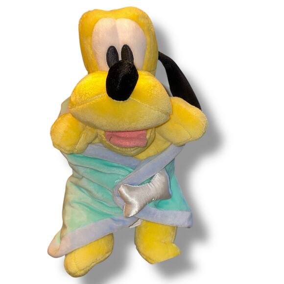 Disney Babies Pluto Plush Dog Swaddle Bone Blanket Hoodie Embroidered Eyes 11'' - Picture 12 of 12